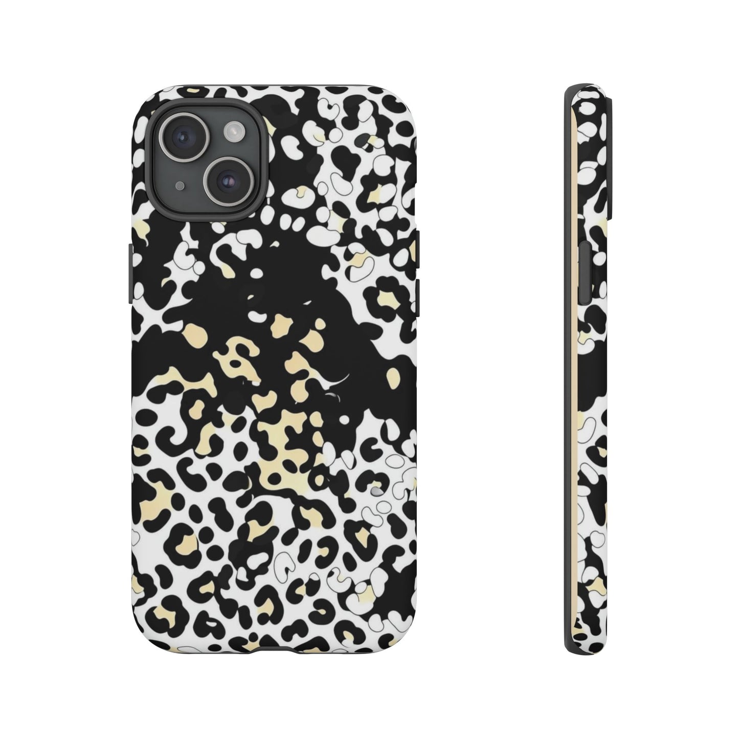 Leopard Splash Tough Phone Case — Black & Cream Animal Print Protective Cover