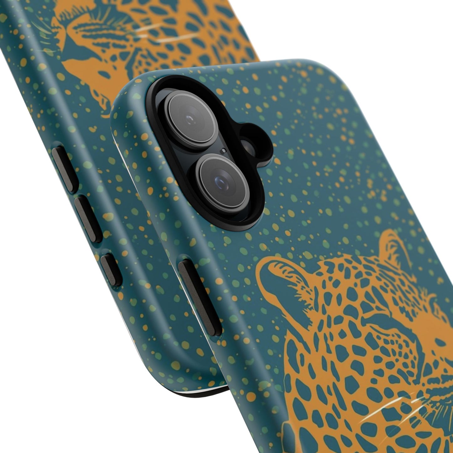 Leopard Spotlight Phone Case — Teal Gold Animal Print Protective Cover