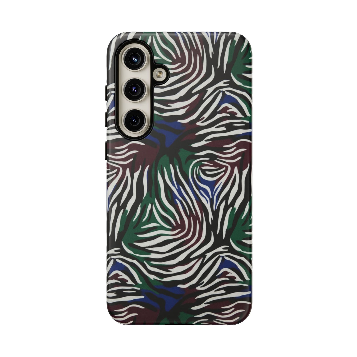Zebra Camo Tough Phone Case – Green & Blue Animal Print Protective Cover