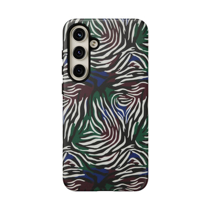 Zebra Camo Tough Phone Case – Green & Blue Animal Print Protective Cover