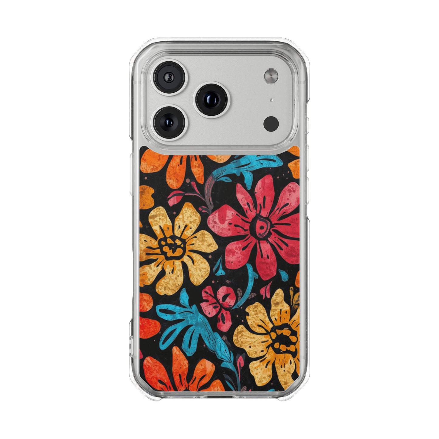 Clear Magnetic Phone Case — Retro Floral Pattern (Impact-Resistant)