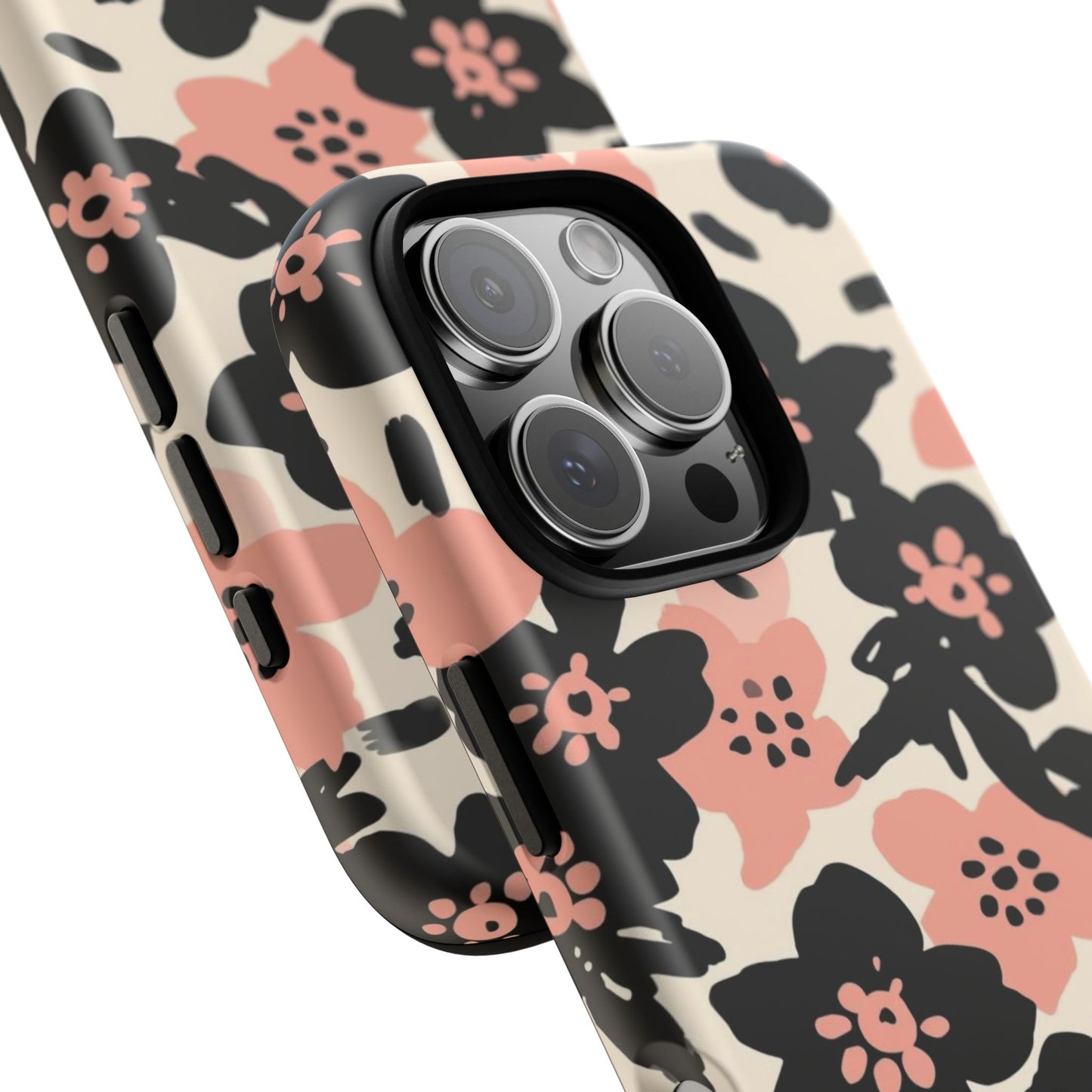 Floral Phone Case — Pink & Black Retro Blossom Protective Cover