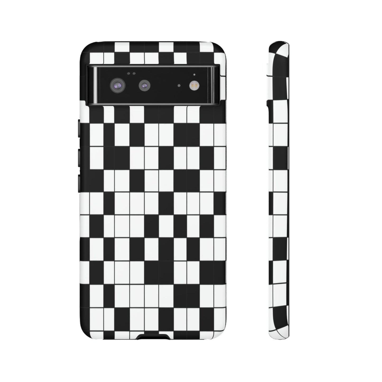Crossword Grid Phone Case — Black & White Puzzle Pattern Tough Phone Cover