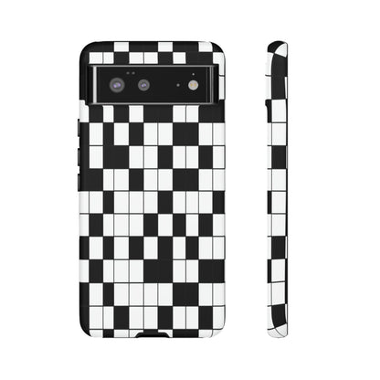Crossword Grid Phone Case — Black & White Puzzle Pattern Tough Phone Cover