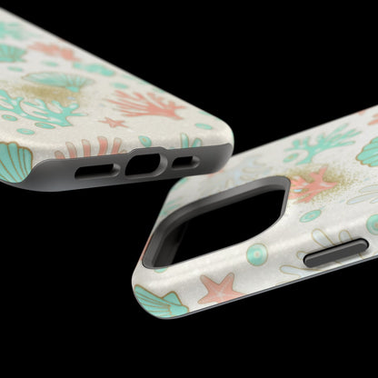 Sea Shells Magnetic Impact Phone Case — Pastel Coral & Teal Beach Design