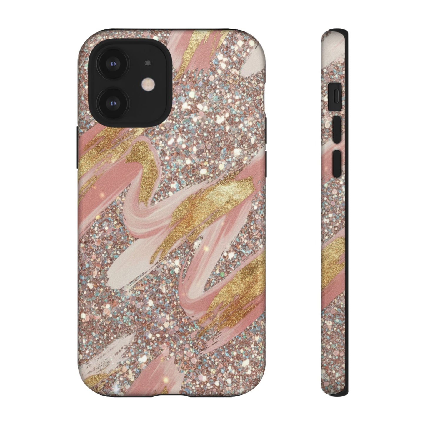 Glitter Blush Marble Phone Case — Pink Gold Swirl Tough Case