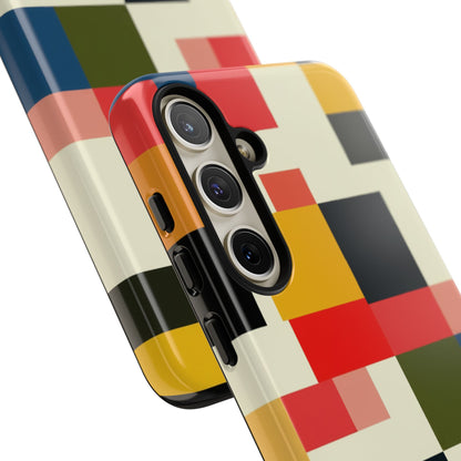Abstract Color Block Tough Phone Case — Retro Geometric Protective Cover