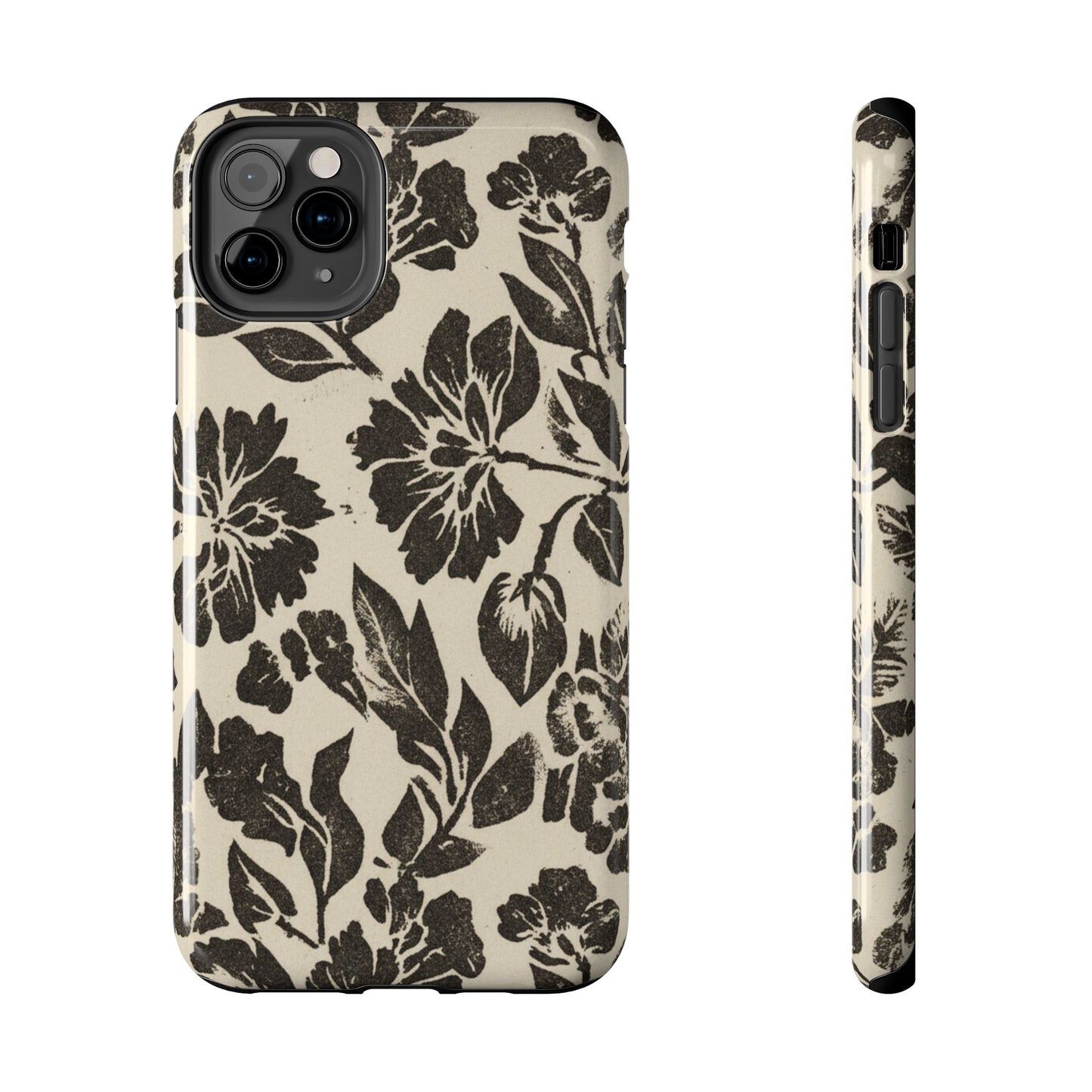Floral Noir Tough Phone Case — Black Vintage Flower Protective Cover