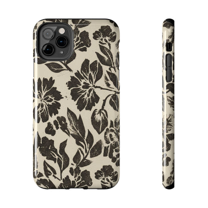 Floral Noir Tough Phone Case — Black Vintage Flower Protective Cover