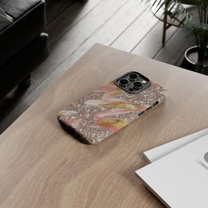 Glitter Blush Marble Phone Case — Pink Gold Swirl Tough Case
