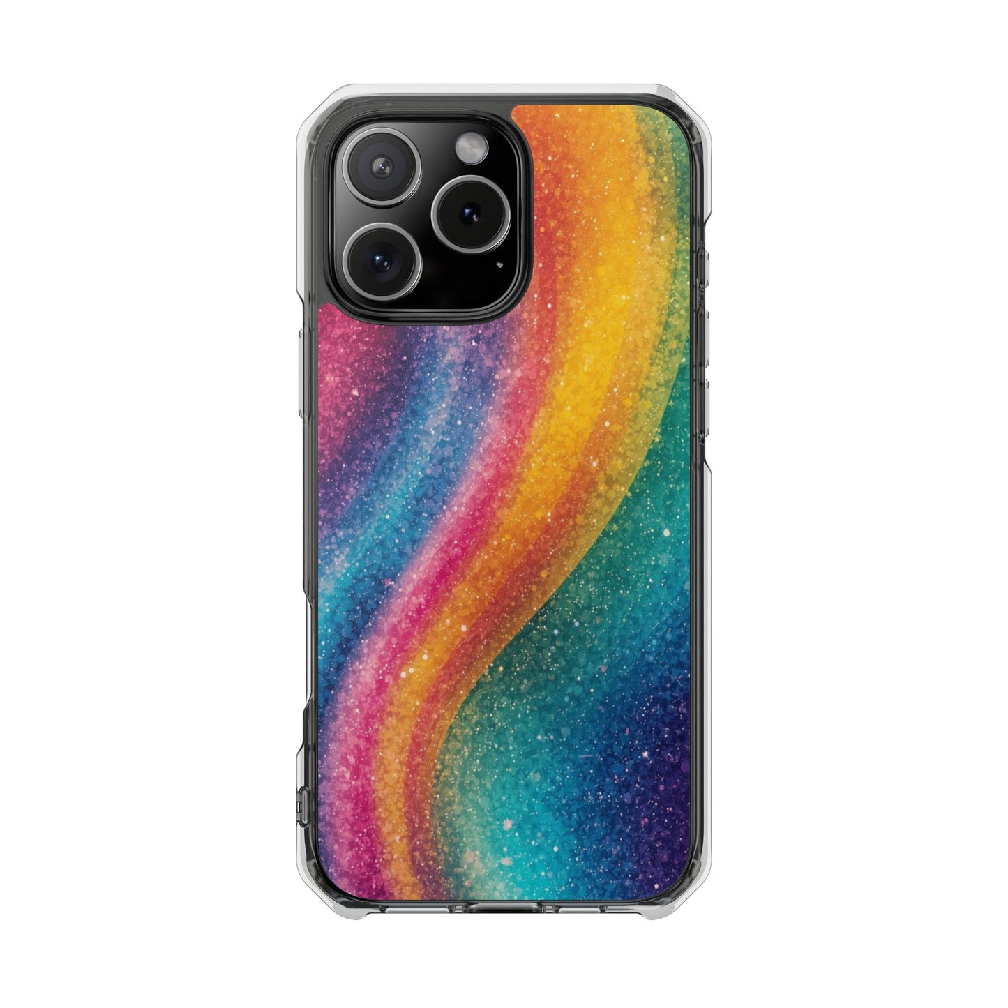Clear Magnetic Phone Case — Rainbow Glitter Wave Impact-Proof Cover