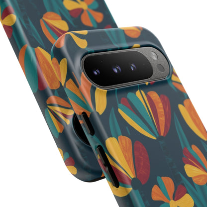 Floral Retro Teal Tough Phone Case — Vibrant Orange & Mustard Blooms