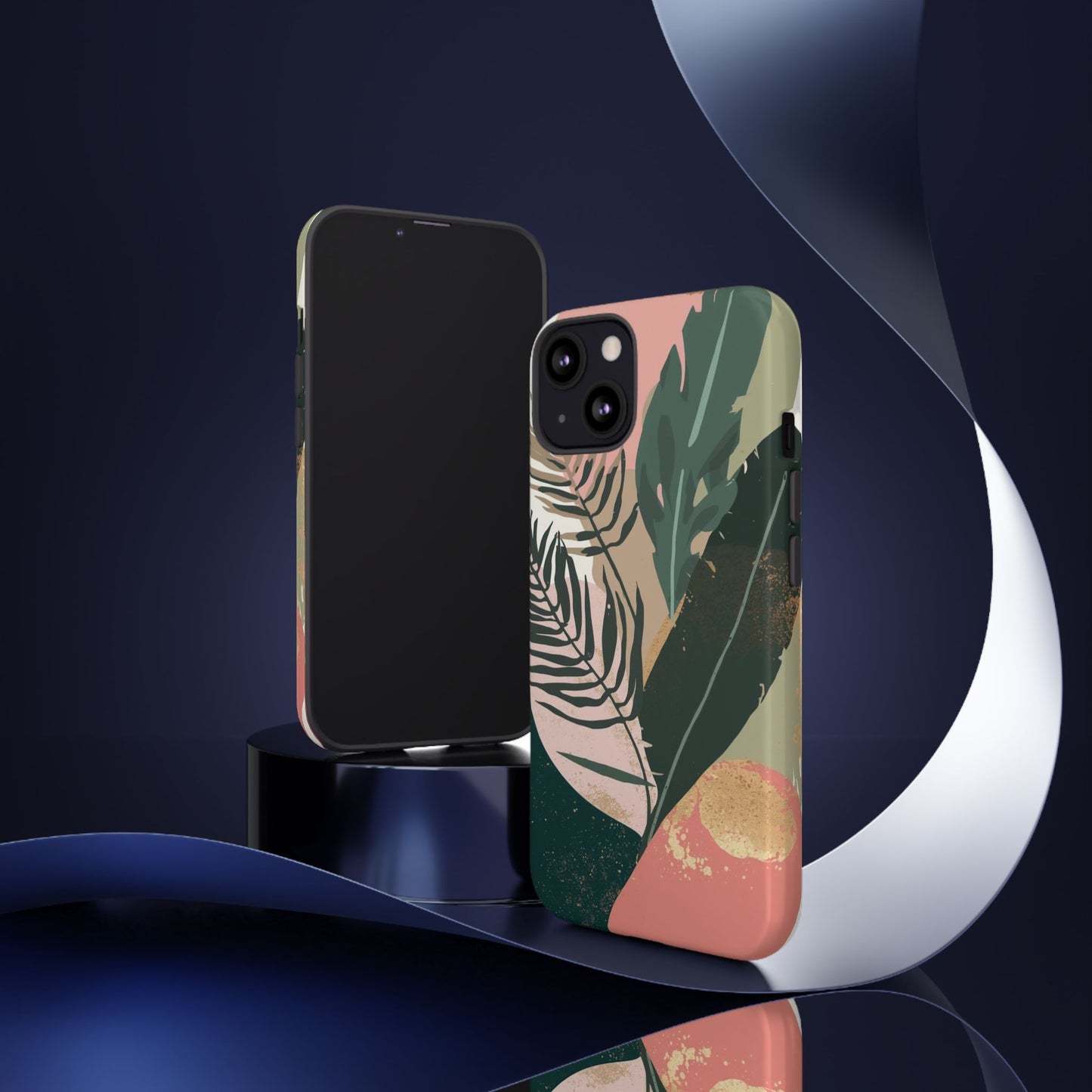 Tropical Leaf Tough Phone Case — Abstract Pink & Green Botanical Protective Cover