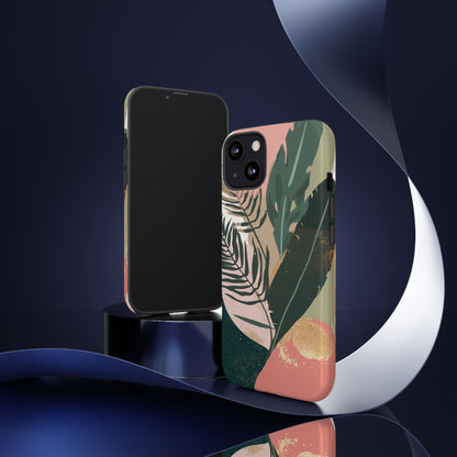 Tropical Leaf Tough Phone Case — Abstract Pink & Green Botanical Protective Cover