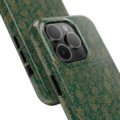 Vintage Floral Tough Phone Case — Green Damask Protective Cover