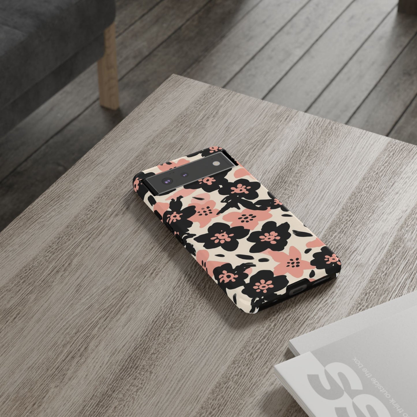 Floral Phone Case — Pink & Black Retro Blossom Protective Cover