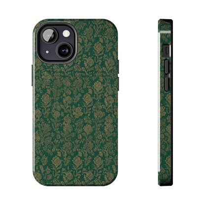 Vintage Floral Tough Phone Case — Green Damask Protective Cover