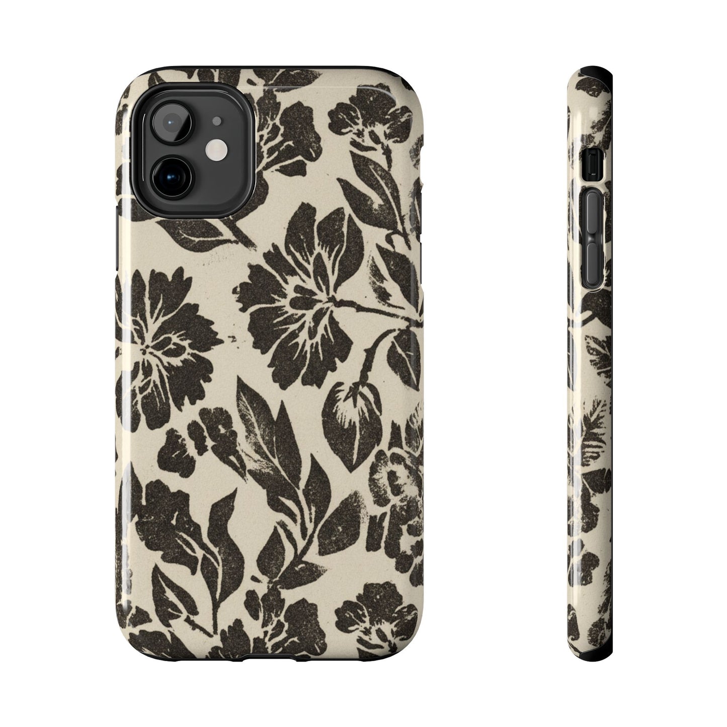 Floral Noir Tough Phone Case — Black Vintage Flower Protective Cover