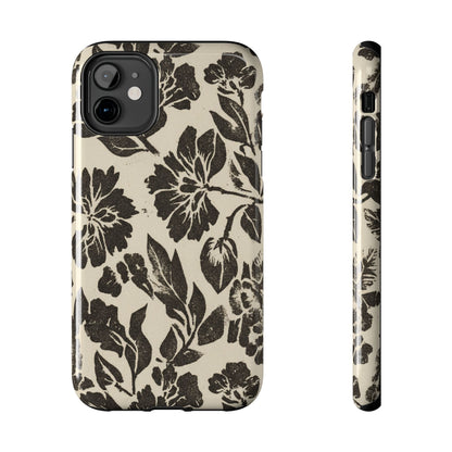 Floral Noir Tough Phone Case — Black Vintage Flower Protective Cover