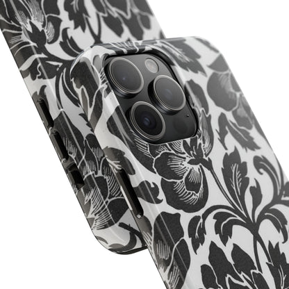 Tough Phone Case — Black & White Vintage Floral Protective Cover