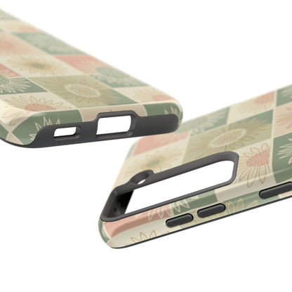 Copy of Copy of Sunflower Check iPhone Tough Phone Case — Retro Pastel Floral Protective Cover