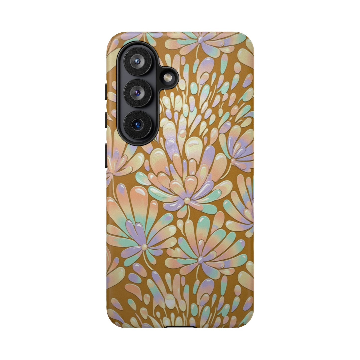 Floral Burst Tough Phone Case – Gold Pastel Botanical Protection