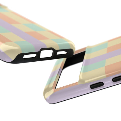Pastel Checkered Phone Case — Retro Stripe Tough Case