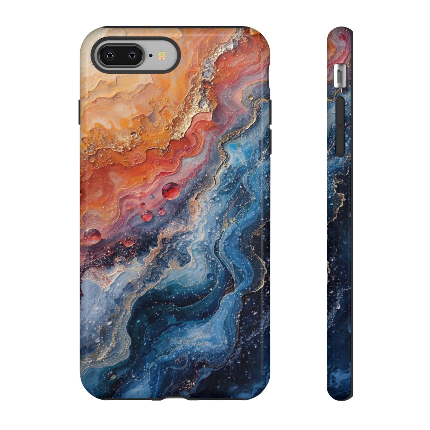 Marbled Galaxy Tough Phone Case — Abstract Blue & Coral Protective Cover