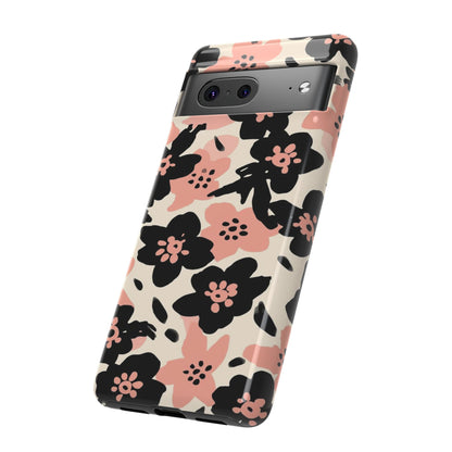 Floral Phone Case — Pink & Black Retro Blossom Protective Cover
