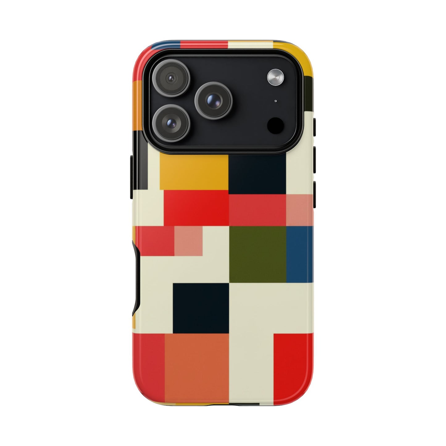 Abstract Color Block Tough Phone Case — Retro Geometric Protective Cover