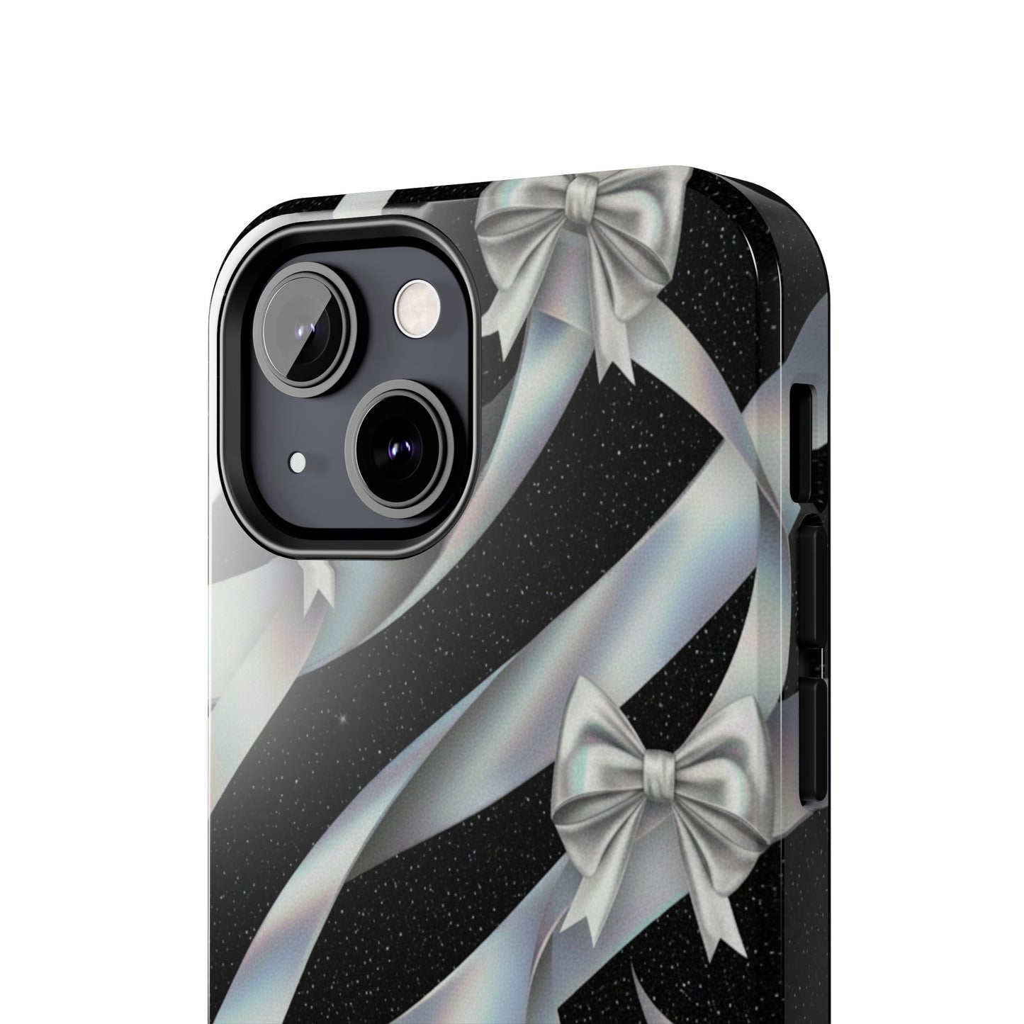 Silver Ribbon Bow Tough Phone Case — Glitter Black Protective Phone Case