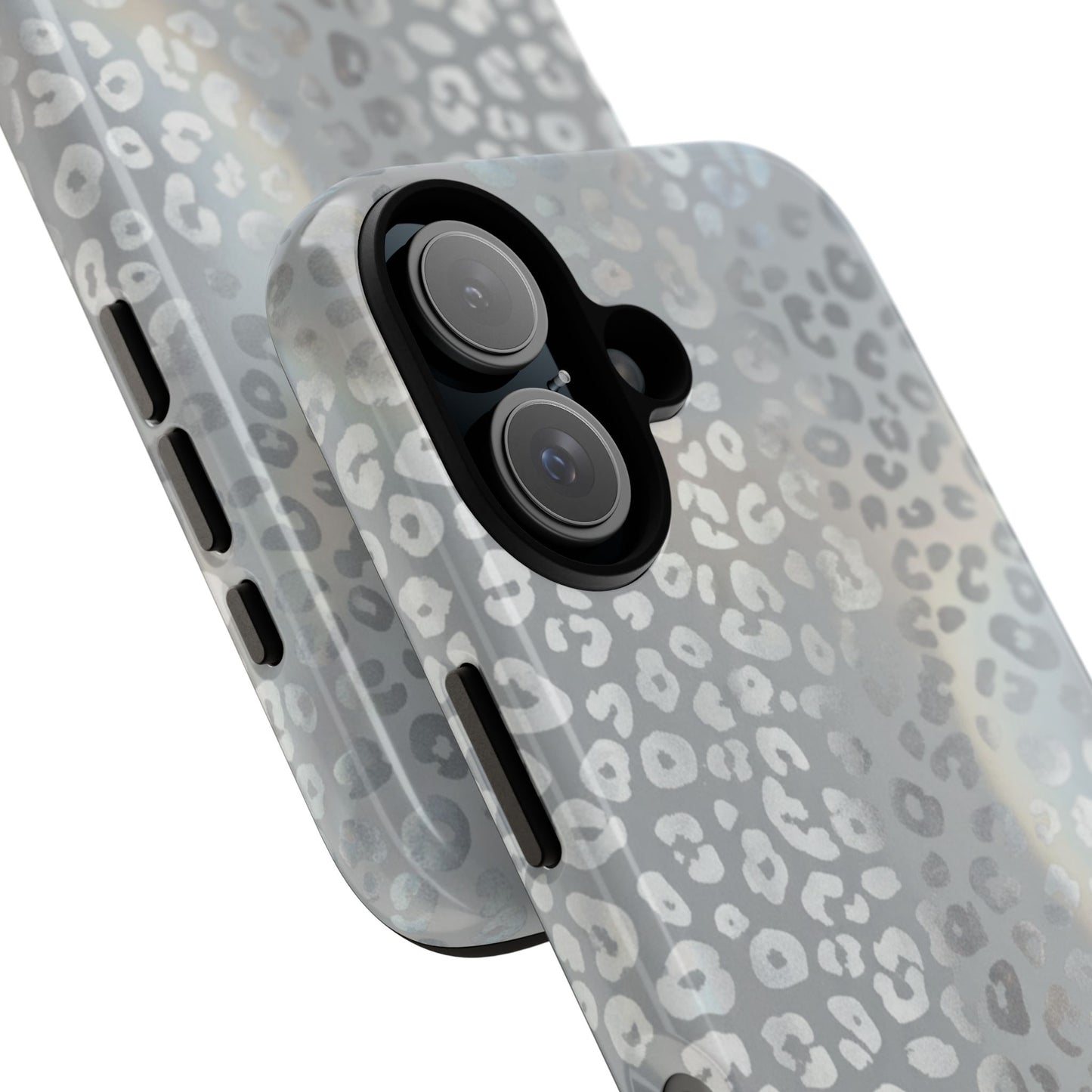 Grey Leopard Print Tough Phone Case — Durable Protective iPhone Cover
