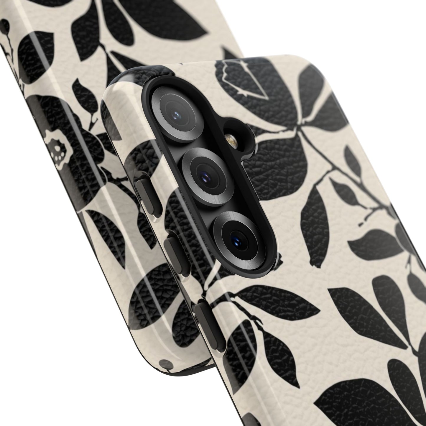 Black Floral Pattern Phone Case — Monochrome Botanical Tough Case