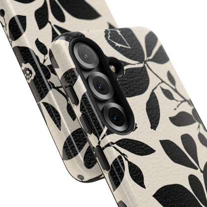 Black Floral Pattern Phone Case — Monochrome Botanical Tough Case