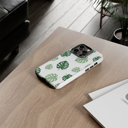 Monstera Leaf Tough Phone Case – Tropical Green Palm Pattern Protective Cover