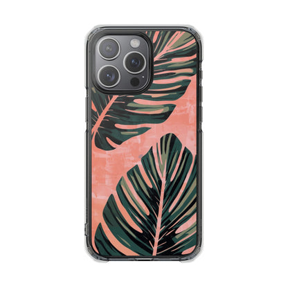 Clear Impact Phone Case — Tropical Palm Leaf Design (Magnetic Compatible)