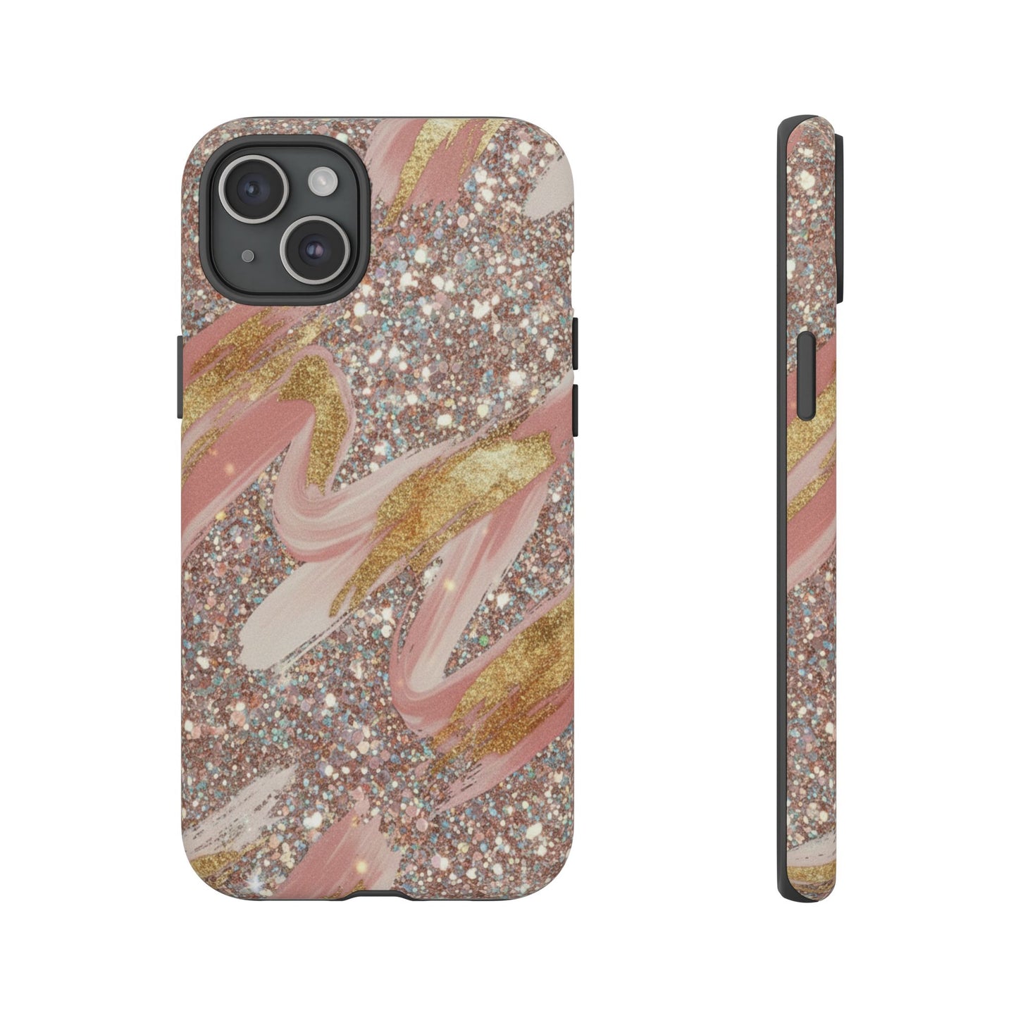Glitter Blush Marble Phone Case — Pink Gold Swirl Tough Case
