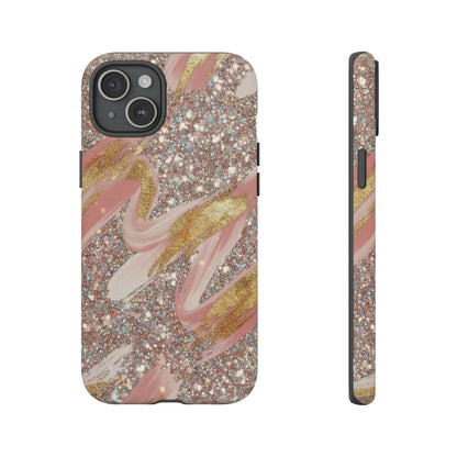 Glitter Blush Marble Phone Case — Pink Gold Swirl Tough Case