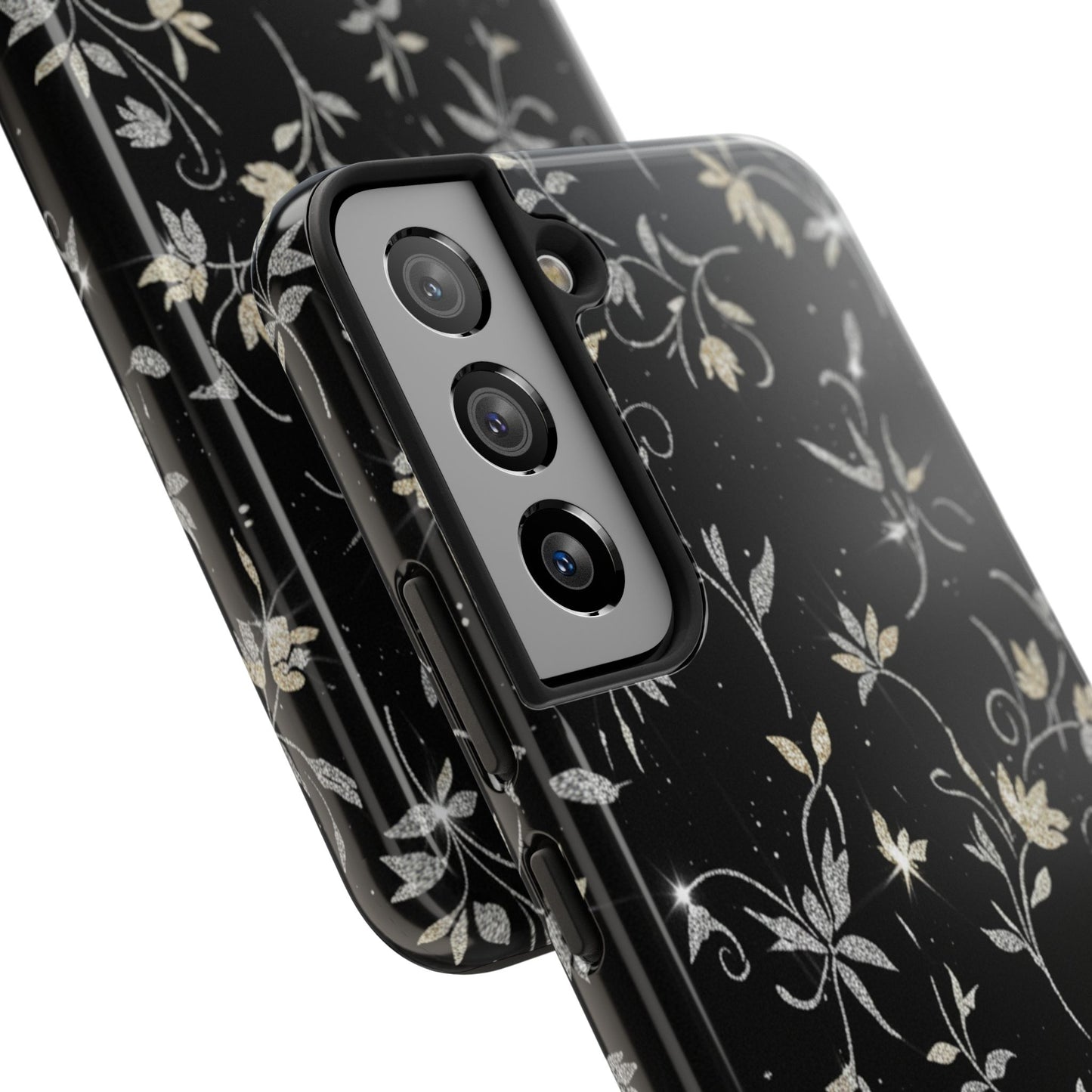 Floral Noir Tough Phone Case — Vintage Black Botanical Protective Cover