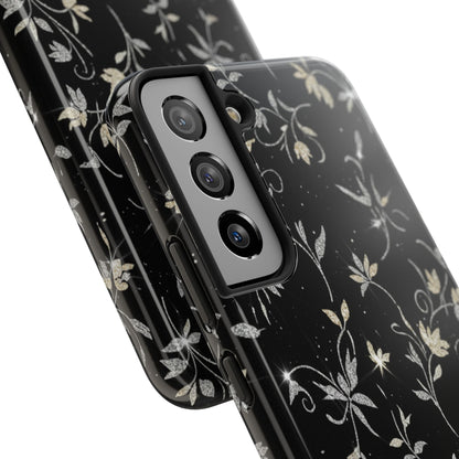 Floral Noir Tough Phone Case — Vintage Black Botanical Protective Cover