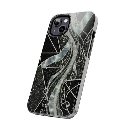 Geometry Tough Phone Case — Iridescent Ribbon on Black Celestial Background