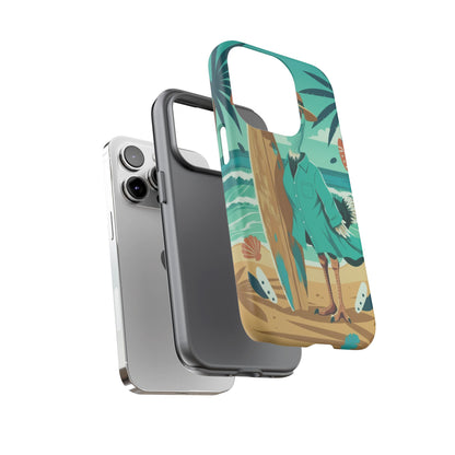 Phone Case — Retro Dressed Seagull Surfing Beach Illustration