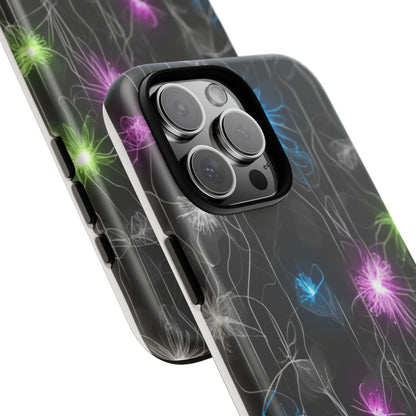 Neon Floral Tough Phone Case — Glow Flower Protective iPhone Cover