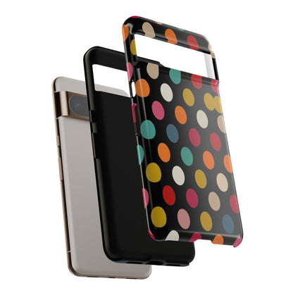Polka Dot Tough Phone Case – Colorful Retro Dots on Black