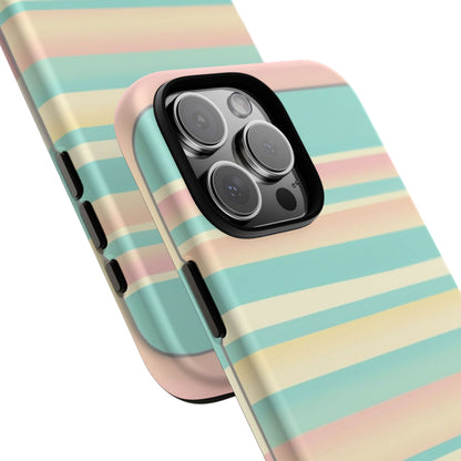 Pastel Striped Tough Phone Case — Mint, Peach & Cream Protective Cover