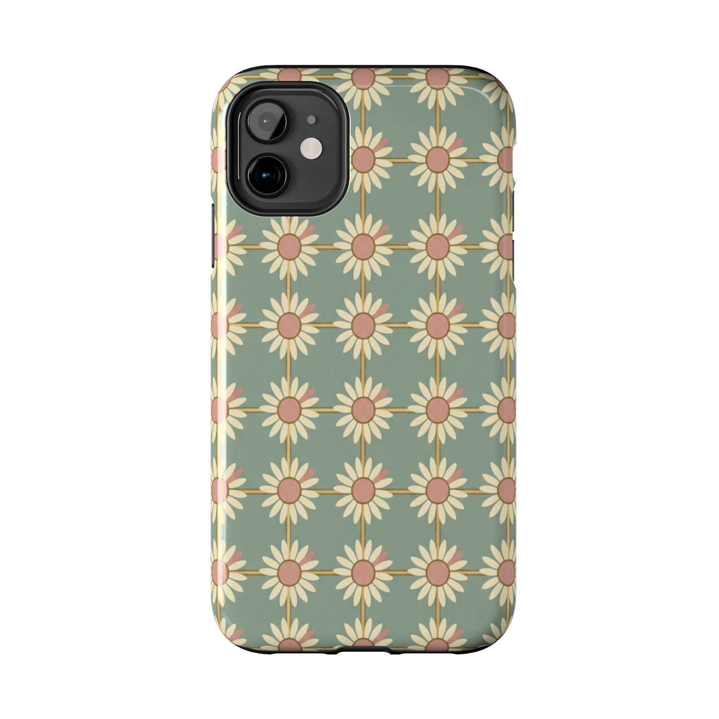 Daisy Pattern Tough Phone Case — Retro Floral Protective Cover