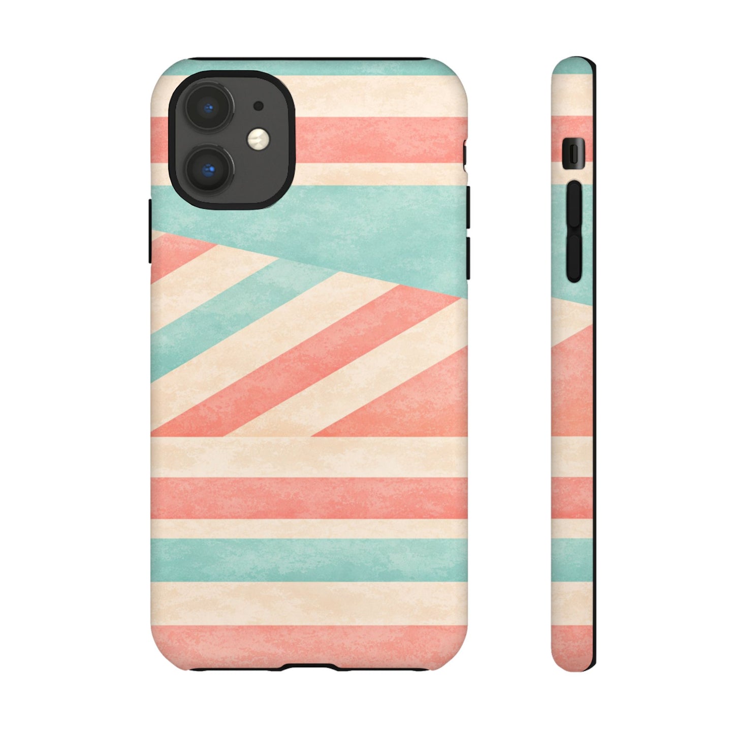 Pastel Stripes Tough Phone Case – Retro Coral & Teal Protective Cover