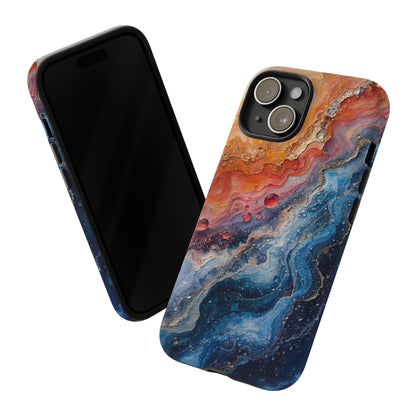 Marbled Galaxy Tough Phone Case — Abstract Blue & Coral Protective Cover