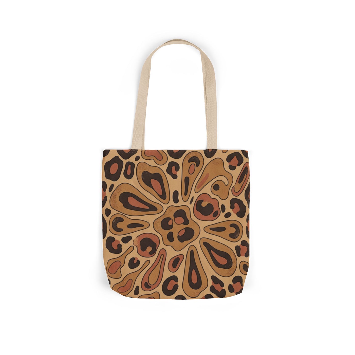 Leopard Mandala Canvas Tote — Brown Retro Animal Print Tote Bag