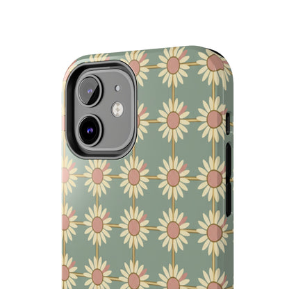 Daisy Pattern Tough Phone Case — Retro Floral Protective Cover
